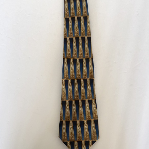LANVIN PARIS SILK TIE BLUE GOLD COLUMNS - Picture 7 of 9